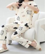 Womens Korean Night Dress || Full Pyjama Set ||Korean Nightsuit || Women Nightwear ||Round Neck Full Sleeve Nightsuit || Loungewear || Everyday Nightdress (ND-10) - Image 5