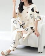 Womens Korean Night Dress || Full Pyjama Set ||Korean Nightsuit || Women Nightwear ||Round Neck Full Sleeve Nightsuit || Loungewear || Everyday Nightdress (ND-10) - Image 4