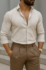 IndoPrimo Men’s Striped Shirt | Premium Slim Fit Full Sleeve Formal Casual Shirt | Button-Down Cotton Shirt for Office - Image 8