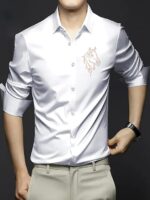 IndoPrimo Men's Satin Shirt with Spread Collar Neck Line Solid Pattern Full Sleeves Regular Fit Western Style and Standard Length - Image 9