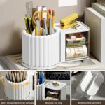Rotating Pen Holder 360° Rotatable Multifunctional Desk Organizer Space-Saving Pen Stand for Office Home School White Compact Stationery Holder for Pens Pencils Scissors and Desk Supplies - Image 5