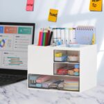 Shuttle Art Desk Organizer with 3 Drawers | 3-Tier Storage Box with 5 Compartments for Stationery, Office Supplies, Study Table & Craft Materials | Pen Pencil Holder for Home & Office (White) - Image 7