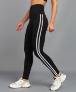 Rock Paper Scissors Premium Two White Strip Gym Tights High-Waisted, Sweat-Wicking, Athletic Fit Gym Tights for Working Out, Pilates,Yoga, Fitness & Training - Image 4