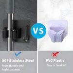JIALTO 2 Pieces Stainless Steel Broom Holder with Hook - Wall-Mounted Adhesive Waterproof Rustproof Heavy Duty Broom and Mop Stick Holder for Home, Kitchen, - Image 5