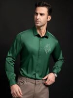 IndoPrimo Men's Satin Shirt with Spread Collar Neck Line Solid Pattern Full Sleeves Regular Fit Western Style and Standard Length - Image 14