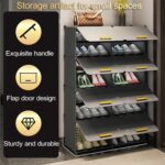 Stylish Multi-Layer Shoe Rack with Dustproof Doors and Side Hooks | 6 Door-12 Shelf Space-Saving Shoe Organizer Cabinet for Home & Office | Modular Shoe Rack, DIY (Grey&Orenge, 6-DOOR) - Image 7