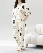 Womens Korean Night Dress || Full Pyjama Set ||Korean Nightsuit || Women Nightwear ||Round Neck Full Sleeve Nightsuit || Loungewear || Everyday Nightdress (ND-10) - Image 2
