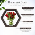 Wooden Floating Wall Shelves For Living Room, Wall Mounted Set Of 6 Hexagon Shelves For Photos Plants And Wall Decor Honeycomb Wall Shelves For Bedroom (Navy Blue) (Brown) - Image 7