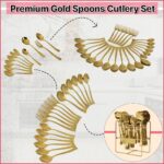 Premium Stainless Steel, 25-Piece Cutlery Set for Kitchen & Table (6 Dessert Spoons, 6 Dessert Forks, 6 Tea Spoons, 6 Soup Spoons, 1 Storage Stand) (25, Gold) - Image 4