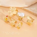 Rings Set For Women, Gold Ring For Women, French Baroque Style Retro Open Metal Rings Fashion Stacking Jewellery for Special Occasions (Gold) - Image 5