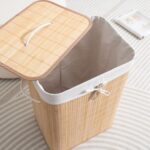 HomeStorie® Eco-Friendly Foldable Bamboo Laundry Basket Hamper with Lid, Large - 81 Liter (Light Brown) - Image 5