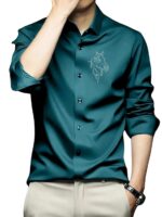 IndoPrimo Men's Satin Shirt with Spread Collar Neck Line Solid Pattern Full Sleeves Regular Fit Western Style and Standard Length - Image 15