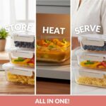 Nestasia Nestro Transparent Glass Containers with Lid Set of 3 (S-370ml, M-600ml, L-1000ml) | Rectangle Glass Food Storage Containers for Kitchen | Microwave, Dishwasher & Freezer Safe (Beige) - Image 8