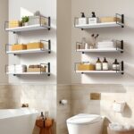 Wall Shelf Mounted Bathroom Shelves Set of 3, White Rustic Wood Floating Shelves with Metal Brackets, Wall Storage Display Rack Toiletries, Organizer, Kitchen, Bedroom, Living Room 23.5" - Image 4