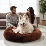 ZEXSAZONE Round Donut Pet Bed for Cats and Puppies Dogs mat, Cozy and Plush, Raised Bedside Support, Both Sides Use Like 2 in 1, Washable, Sizes for Small, Medium Pets. Coffee, Size- 70x70x15 cm - Image 5
