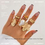 Rings Set For Women, Gold Ring For Women, French Baroque Style Retro Open Metal Rings Fashion Stacking Jewellery for Special Occasions (Gold) - Image 2