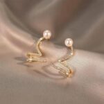 Ear Crawler Earrings for Women Gold Pearl Ear Cuff Rhinestone Pearl Stud Earrings Jewelry Gifts for Women - Image 5
