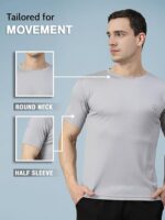 CHKOKKO Men Polyester Solid Quick Dry Half Sleeve Regular Fit Round Crew Neck Active Sportswear Gym T-Shirt for Workout Training Running and Fitness Activities - Image 36