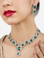 ZAVERI PEARLS Green Stones & Dazzling Austrian Diamonds Embellished Necklace & Earring Set For Women-ZPFK17196 - Image 2