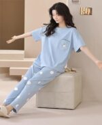 Womens Korean Night Dress || Full Pyjama Set ||Korean Nightsuit || Women Nightwear ||Round Neck Full Sleeve Nightsuit || Loungewear || Everyday Nightdress (ND-10) - Image 15
