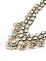 ZAVERI PEARLS Green Meenakari Kundan Bridal Long Dazzling Necklace Earring Maangtikka Set For Women-ZPFK17761 - Image 4