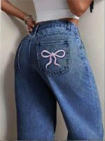 Nifty Women's Denim Stretchable High Waist Light Wash Baggy Jeans || Back Pocket Bow tie Detail - Image 7