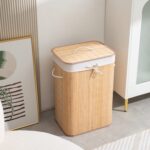 HomeStorie® Eco-Friendly Foldable Bamboo Laundry Basket Hamper with Lid, Large - 81 Liter (Light Brown) - Image 9