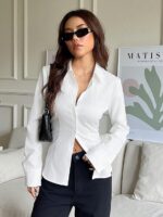 Aahwan Women Polyester Modern Fit Yellow Solid Front Button Long Sleeve Casual Shirt - Image 4