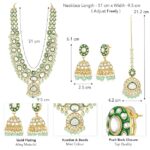 Peora Gold Plated Crystal Kundan & Beads Studded Long Necklace Earrings Maangtikka Set Ethnic Jewellery for Women - Image 4