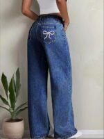 Nifty Women's Denim Stretchable High Waist Light Wash Baggy Jeans || Back Pocket Bow tie Detail - Image 6