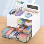 Shuttle Art Desk Organizer with 3 Drawers | 3-Tier Storage Box with 5 Compartments for Stationery, Office Supplies, Study Table & Craft Materials | Pen Pencil Holder for Home & Office (White) - Image 6