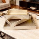 Encasa XO Faux Leather Serving Tray with Handles | Rectangular Coffee Table & Bedside Organizer Tray | Water Resistant, Wipeable Decorative Tray for Home & Office | Large (28x40 cm), Light Gold - Image 8