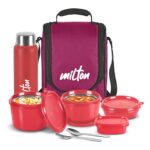 MILTON Pro Lunch Box with Steel Cutlery, 3 Microwave Safe Inner Steel Containers (180ml, 320ml, 450ml) Plastic Chutney Dabba 100ml, Bottle 750ml with Insulated Bag, Office Tiffin, Black - Image 9