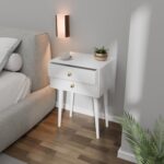 Modern Bedside Table with Solid Wood Legs Minimalist and Practical Bedside Table End Side Table with 2 Drawer Storage for Bedroom & Living Room (White) - Image 4
