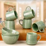 The Earth Store Sage Creamy Ceramic Bowls Set of 2 & Tea Cup Set of 6 Microwave & Dishwasher Safe Bowls for Serving Soup, Salad, Snacks, Pasta | Snack Bowl 400ML, Tea Cups 220ML (Color May Vary) - Image 10