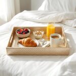 Encasa XO Faux Leather Serving Tray with Handles | Rectangular Coffee Table & Bedside Organizer Tray | Water Resistant, Wipeable Decorative Tray for Home & Office | Large (28x40 cm), Light Gold - Image 3