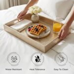 Encasa XO Faux Leather Serving Tray with Handles | Rectangular Coffee Table & Bedside Organizer Tray | Water Resistant, Wipeable Decorative Tray for Home & Office | Large (28x40 cm), Light Gold - Image 6