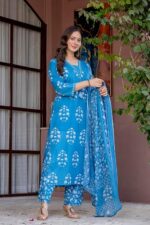 PARTHVI Women's Pure Cotton Printed Straight Kurta Set with Palazzo Pants & Dupatta- Ethnic Wear, Green - Image 9