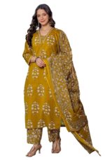 PARTHVI Women's Pure Cotton Printed Straight Kurta Set with Palazzo Pants & Dupatta- Ethnic Wear, Green - Image 19