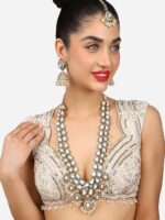 ZAVERI PEARLS Green Meenakari Kundan Bridal Long Dazzling Necklace Earring Maangtikka Set For Women-ZPFK17761 - Image 2