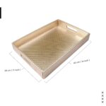 Encasa XO Faux Leather Serving Tray with Handles | Rectangular Coffee Table & Bedside Organizer Tray | Water Resistant, Wipeable Decorative Tray for Home & Office | Large (28x40 cm), Light Gold - Image 2