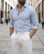 IndoPrimo Men’s Striped Shirt | Premium Slim Fit Full Sleeve Formal Casual Shirt | Button-Down Cotton Shirt for Office - Image 2