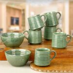 The Earth Store Sage Creamy Ceramic Bowls Set of 2 & Tea Cup Set of 6 Microwave & Dishwasher Safe Bowls for Serving Soup, Salad, Snacks, Pasta | Snack Bowl 400ML, Tea Cups 220ML (Color May Vary) - Image 7