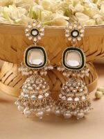 Zaveri Pearls Gold Tone Beaded Kundan Ethnic Jhumkas Earring For Women-ZPFK16589 - Image 2