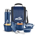 MILTON Pro Lunch Box with Steel Cutlery, 3 Microwave Safe Inner Steel Containers (180ml, 320ml, 450ml) Plastic Chutney Dabba 100ml, Bottle 750ml with Insulated Bag, Office Tiffin, Black - Image 8