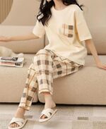 Womens Korean Night Dress || Full Pyjama Set ||Korean Nightsuit || Women Nightwear ||Round Neck Full Sleeve Nightsuit || Loungewear || Everyday Nightdress (ND-10) - Image 8