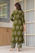 PARTHVI Women's Pure Cotton Printed Straight Kurta Set with Palazzo Pants & Dupatta- Ethnic Wear, Green - Image 2
