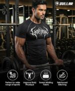 BULLAR Men's Polyester Blend Compression T-Shirt, Half Sleeve Athletic Sports Tight, Crew Neck, Slim Fit, Black, for Fitness and Workout - Image 6