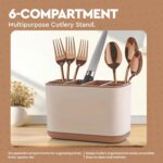 6-Compartment Kitchen Organizer Rack for Cutlery, Tools, Cosmetic, Desk, Stationery, and Sink Brushes – Toothbrush Storage Caddy Kitchen Accessories Items for Home (Ivory) - Image 4