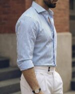 IndoPrimo Men’s Striped Shirt | Premium Slim Fit Full Sleeve Formal Casual Shirt | Button-Down Cotton Shirt for Office - Image 3